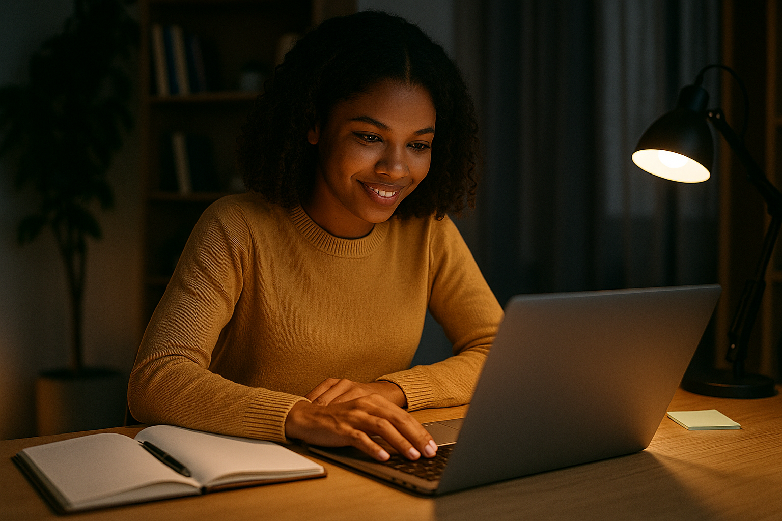 Ambiente de estudo com post-its e laptop aberto com perguntas em tela